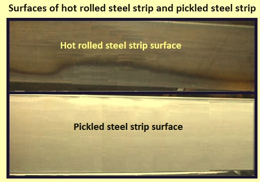 Surfaces of hot rolled steel strip and pickled steel strip